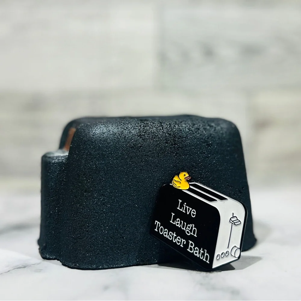 Toaster “Last Bath” Bath Bomb with Keepsake “Live Laugh Toaster Bath” Enamel Pin